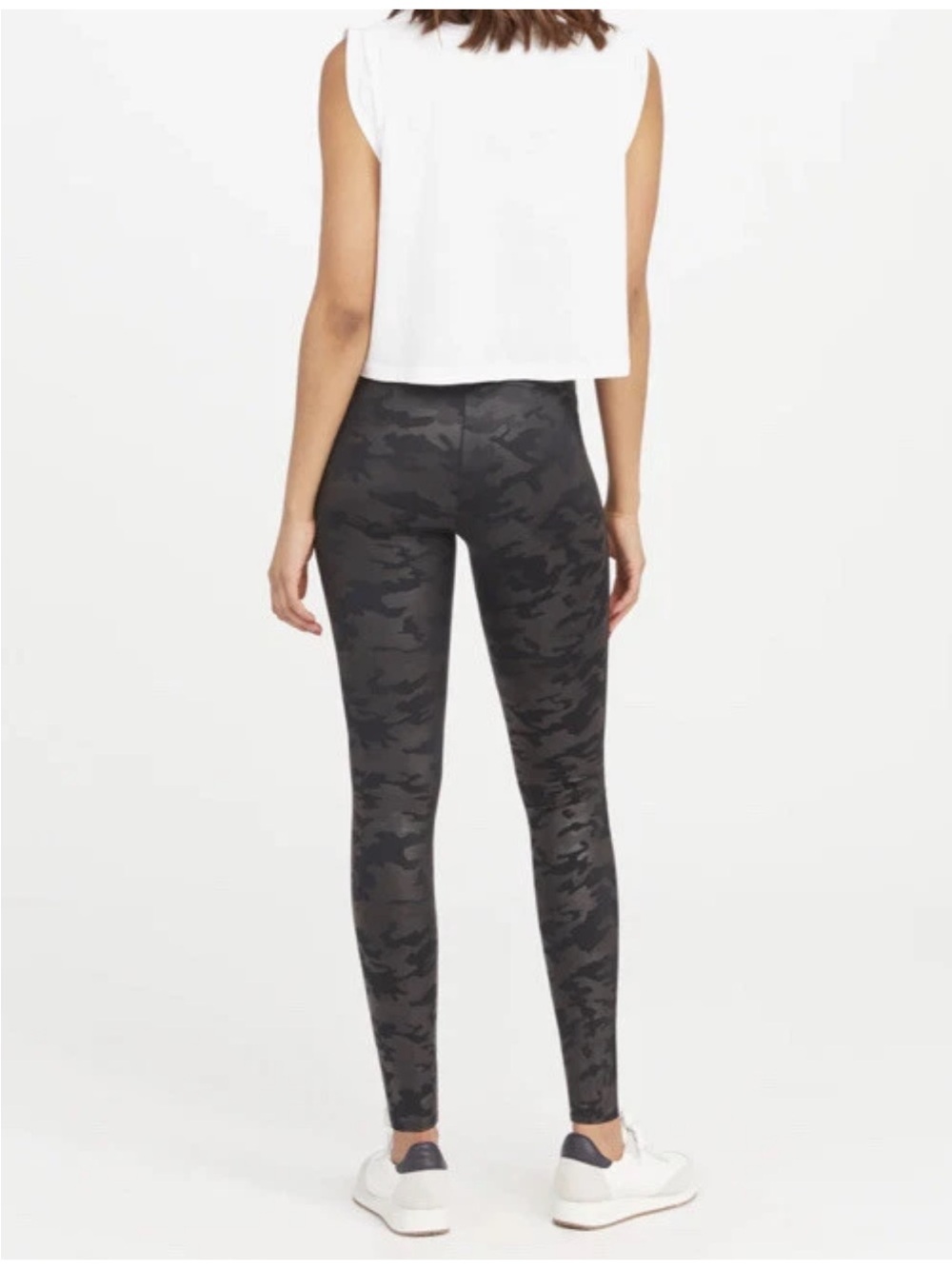 SPANX Black Faux Leather Effect Camo High-Rise Leggings Black and Silver